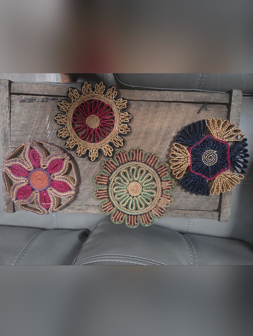 Vintage Woven Trivet Colorful Rattan Hot Pads Boho Wall Decor Lot Of 4 ~ Bin R